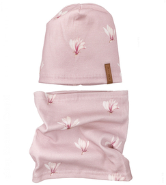 Czapka i komin, wiosenny komplet dla dziewczynki, brudny róż, 46-49 cm