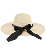Kapelusz damski na lato, z dużym rondem, ecru naturalny, 55-56 cm
