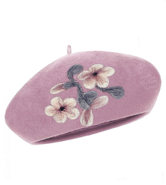 Beret damski zimowy, Giliana, wełniany, wrzosowy,  56-58 cm