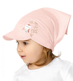 Chustka z daszkiem na gumce, dla dziewczynki, Coruja, pudrowy róż, 46-50 cm