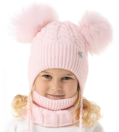 Czapka i komin dla dziewczynki, komplet zimowy, Lussy, blady róż, 50-52 cm