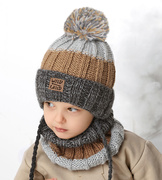 Czapka i komin dla chłopca, zimowy komplet, Sorgon, szary + karmel, 48-51 cm