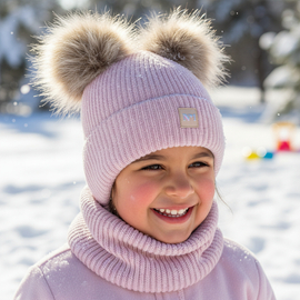 Czapka i komin dla dziewczynki, komplet zimowy,  Arrika, liliowy róż, 50-52 cm