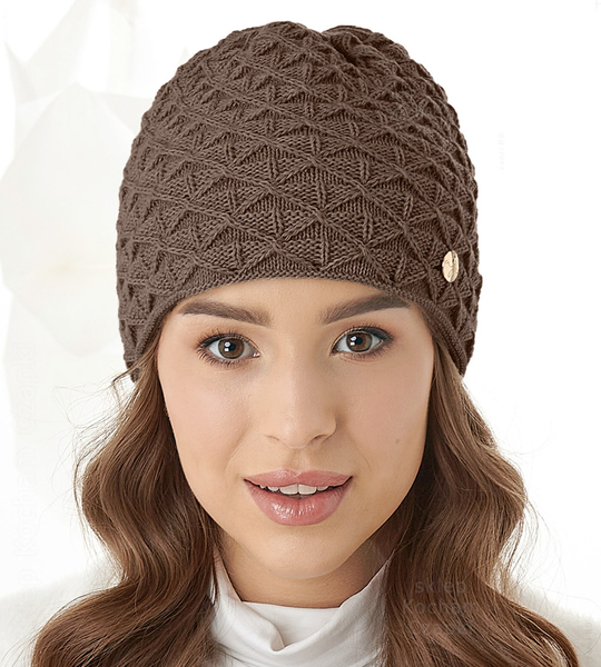 Czapka damska, zimowa, Pratta, brązowy, 55-57