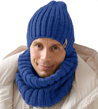 Czapka i komin zimowy komplet męski, Jobrin, 2w1, niebieski chabrowy , 55-58 cm