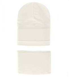 Komplet wiosenny-jesienny, dla dziewczynki, czapka i komin, kremowy, Hazelka, 52-55 cm