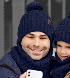 Modna czapka i komin zimowy męski, Peder, granatowy, 56-60 cm