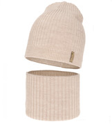 Czapka i komin merino, jesienny/wiosenny komplet, 100% merino, Siechel, beżowy, 54-56 cm