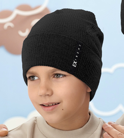 Czapka wiosenna/ jesienna dla chłopca, prążek, Menever, czarna, 52-55 cm