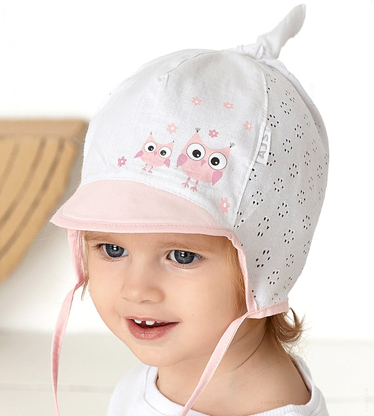 Czapka niemowlęca na lato dla dziewczynki, biała, Pueona, 38-40 cm