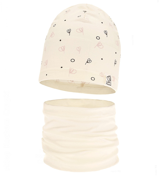 Komplet wiosenny-jesienny, dla dziewczynki, czapka i komin, Rioffia, śmietankowy, 48-50 cm