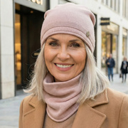 Czapka i komin damski, komplet wiosenny-jesienny, Reditta, różowy, 55-60 cm