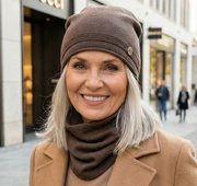 Czapka i komin damski, komplet wiosenny-jesienny, Reditta, brązowy, 55-60 cm