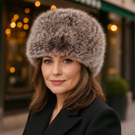 Czapka z futra ekologicznego, zimowy toczek futrzany, Loqly, beżowa, 56-57 cm
