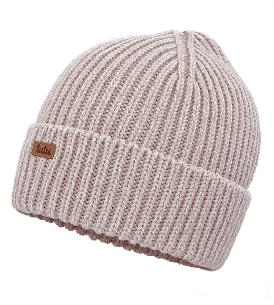 Czapka zimowa damska, wełna merino, Nisiria, beżowo-różowy, 55-58 cm