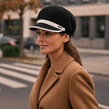 Kaszkiet damski zimowy, czarny, wełniany,  55-56 cm