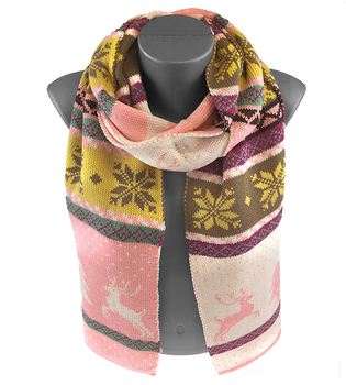 Szalik damski zimowy, z motywem zimowym, pastelowe kolory