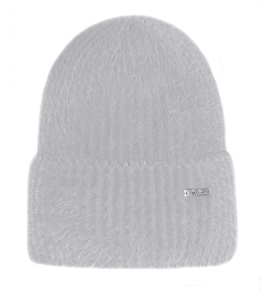 Szara zimowa czapka damska, alpakowa, prążkowana, Lotten, 54-57 cm