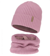 Czapka i komin dla dziewczynki, z wełną merino, Edotie, wrzosowy, 53-56 cm