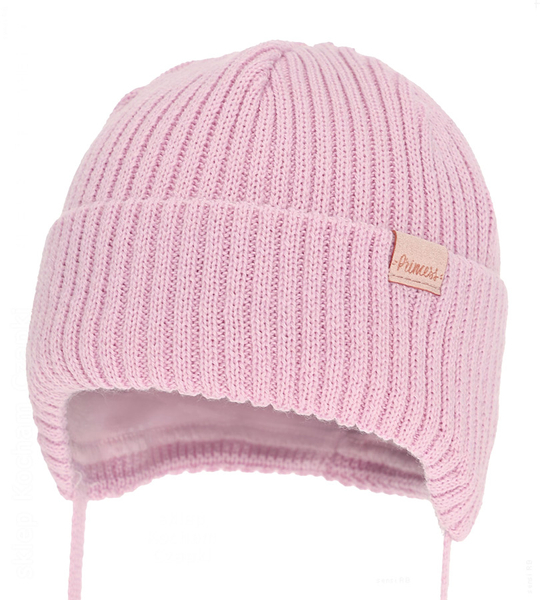 Czapka niemowlęca na zimę dla dziewczynki, merino, Nissia, różowa, 36-38  cm