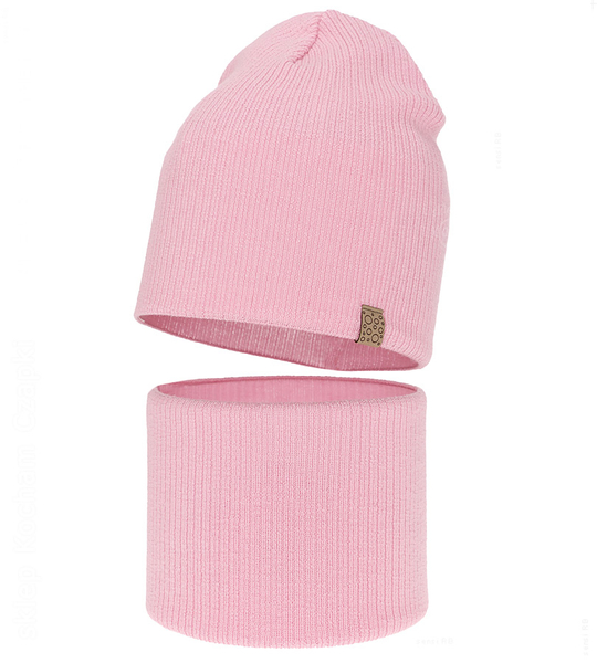 Czapka i komin dla dziewczynki, jesienny/wiosenny komplet, 100% wełny merino, Croana, różowy (02) , 48-50 cm 