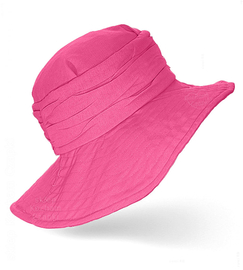 Kapelusz damski z dużym rondem, lniany na lato, Eanda, róż ciemny (80% len) , 55-56 cm