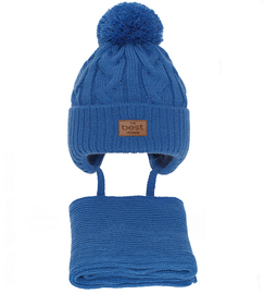 Czapka i komin dla chłopca, na zimę, Merix, niebieski, 46-48 cm