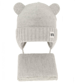 Czapka i komin dla chłopca, komplet na zimę, Nolicio, szary perłowy, 46-49 cm