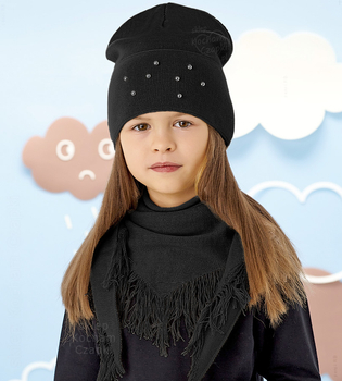Komplet wiosenny/jesienny dla dziewczynki, czapka i chusta, Vajana, czarny, 53-56 cm