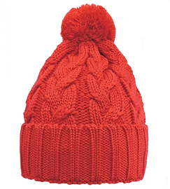 Czapka merino z pomponem, zimowa, dla dziecka, Macome, czerwona, 50-52 cm