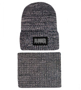 Czapka i komin, komplet Bloggier, czarny + blady róż melanż, 54-56 cm