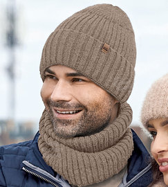 Komplet zimowy męski, czapka i komin, Mesick, beżowy, 57-60 cm