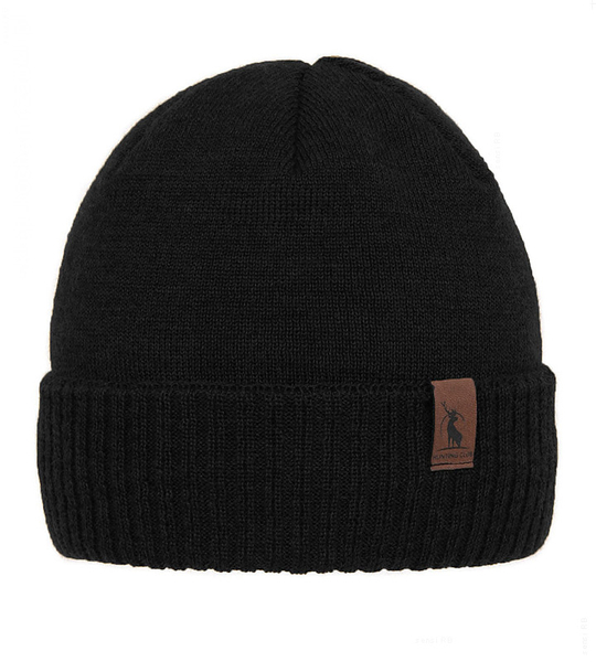 Męska czapka, wełna merino 50%, podszewka polar, Gohan, czarna, 55-60cm