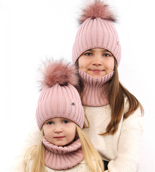 Czapka i komin dla dziewczynki, komplet na zimę, Wilma, karmelowy, 46-48 cm