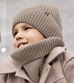 Komplet zimowy dla chłopca, czapka i komin, Clinton, beżowy fango, 52-56 cm