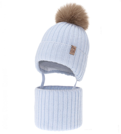 Czapka i szalik dla noworodka, dla chłopca, Gabbil, niebieski (01), 38-40 cm