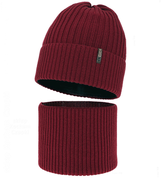 Czapka i komin dla chłopca, na zimę, 100% merino, Mogizzo, bordowy , 54-56 cm