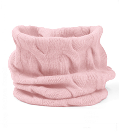 Komin damski z wełny merino i kaszmiru, M1074, warkocze, pudrowy róż