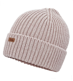 Czapka zimowa damska, wełna merino, Nisiria, beżowo-różowy, 55-58 cm