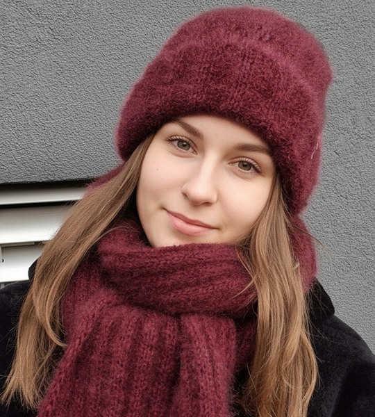 Czapka i szalik damski, komplet zimowy puszysty, Livona, brązowy, 56-59 cm