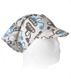 Chustka z daszkiem dla chłopca, wiązana na lato, AM-01, szara w  koparki, 45-48 cm