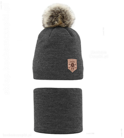 Czapka i komin dla chłopca, Apolio, grafitowy, 48-50 cm