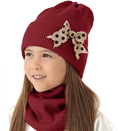 Czapka zimowa i komin dla dziewczynki, Lovilet, bordowy, 52-56 cm