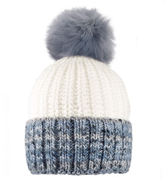 Czapka i szalik damski, komplet zimowy, z polarem, Borgata, mleczny + wzór (16) , 56-58 cm