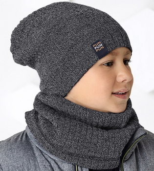 Komplet dla chłopca, czapka i komin, zielony+szary, Ralph, 50-54 cm