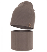 Czapka i komin dla chłopca, jesienny/wiosenny komplet, 100% wełna merino, Chiris, fango ciemny (10) , 48-51 cm