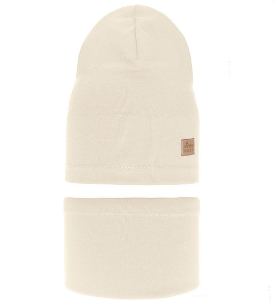 Komplet wiosenny-jesienny, dla dziewczynki, czapka i komin, kremowy, Lesfie,  50-54 cm
