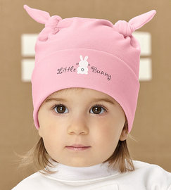 Czapka wiosenna, dla dziewczynki, z króliczkiem, Kenina, jasny róż, 48-50 cm