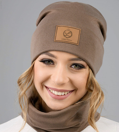 Czapka i komin damski, komplet  jesienny/wiosenny, Valliana, kakaowy, 55-57 cm