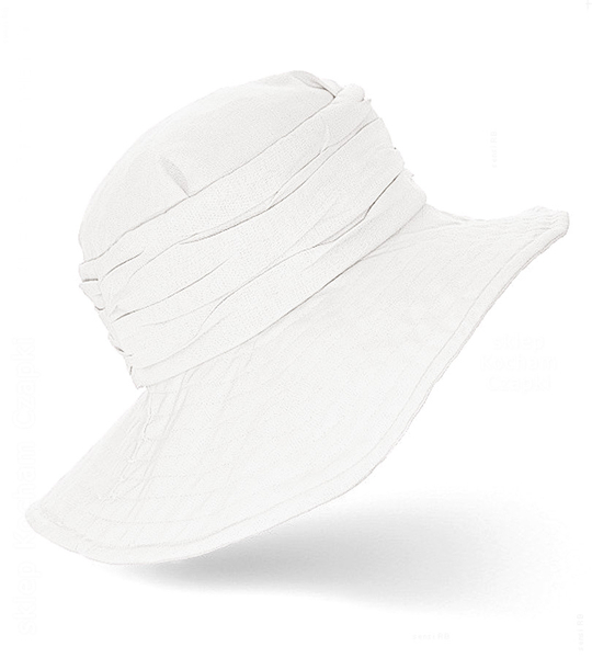 Kapelusz damski z dużym rondem, lniany na lato, Eanda, biały, 55-56 cm